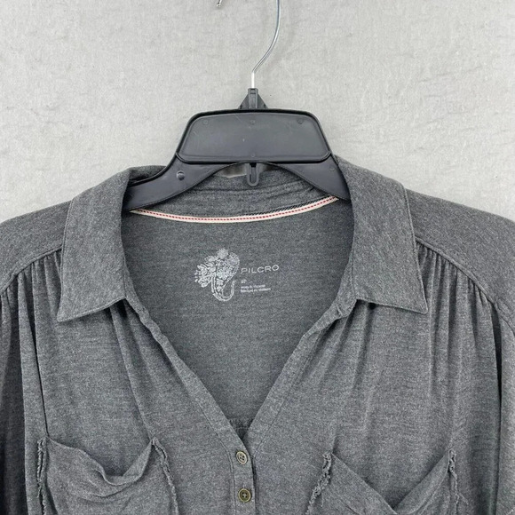 Pilcro Anthropologie Cooper Draped Henley Top Womens S Gray Charcoal Pullover - Picture 7 of 12